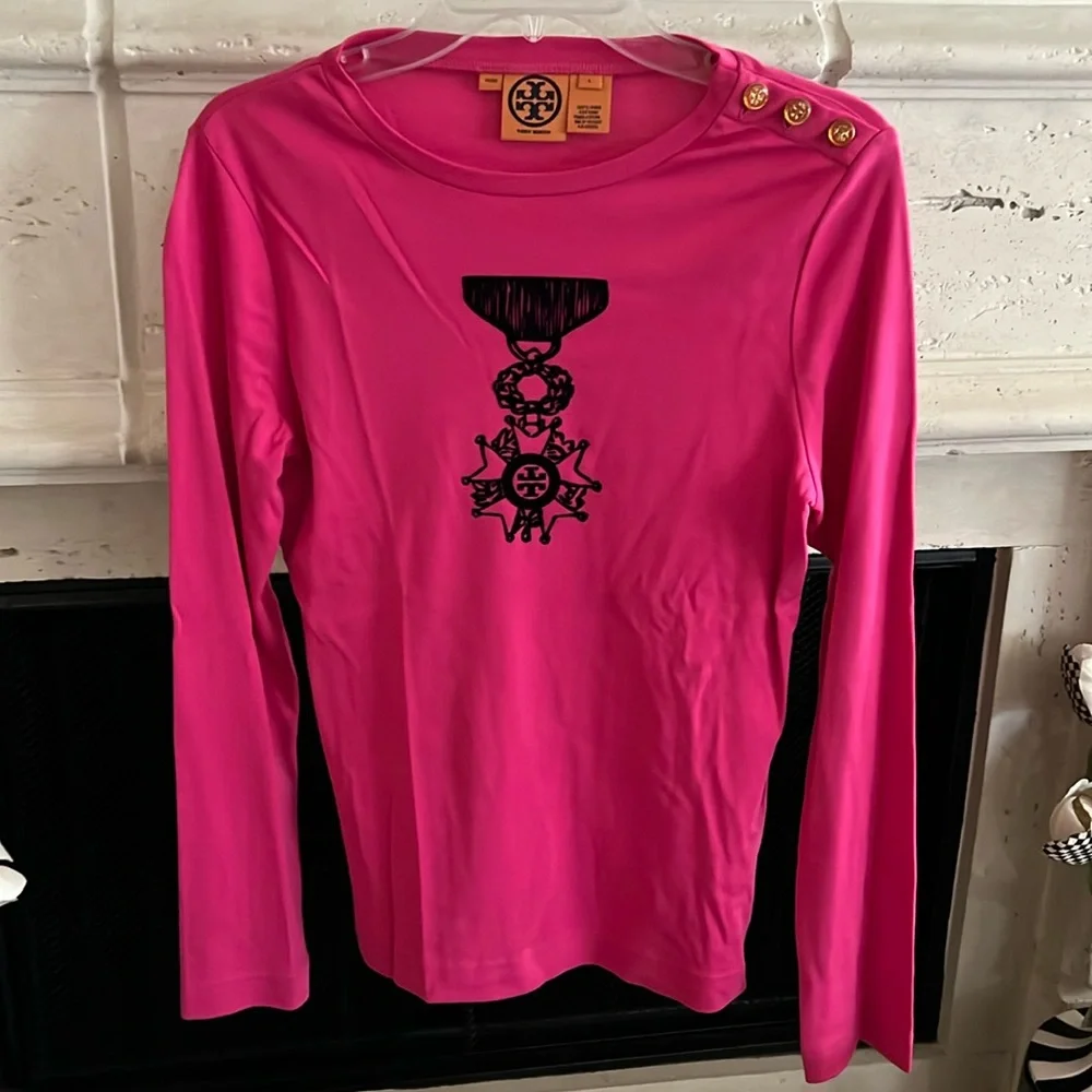 Tory Burch Long sleeve knit velvet logo shirt - Picture 1 of 5